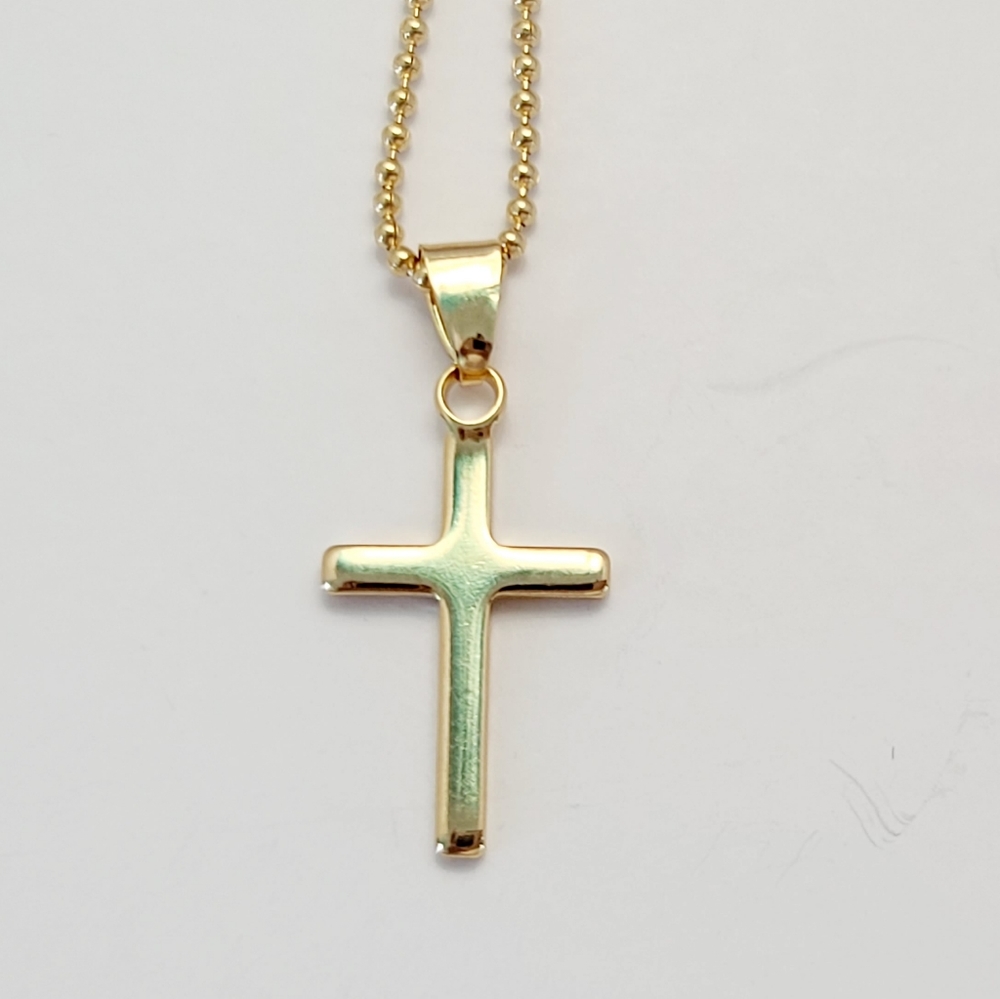 Tiny plain cross necklace. 18K GF. New - Picture 2 of 7